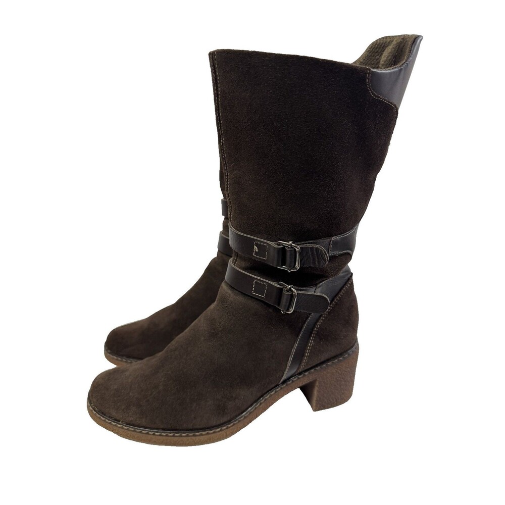 Aquatalia Women’s Mid Calf Boots Brown Suede Waterproof Block Heel Size 7.5 - Picture 12 of 16